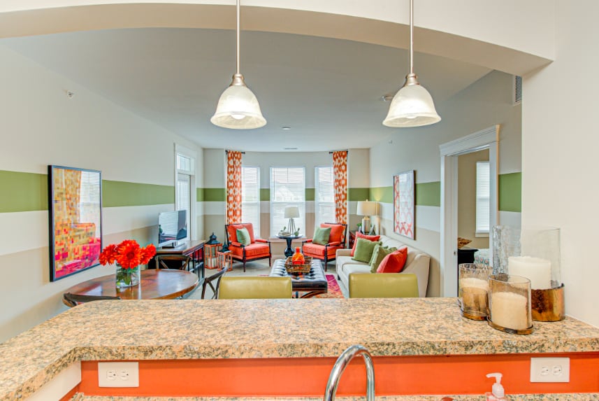 Dining room at model Fishers apartments